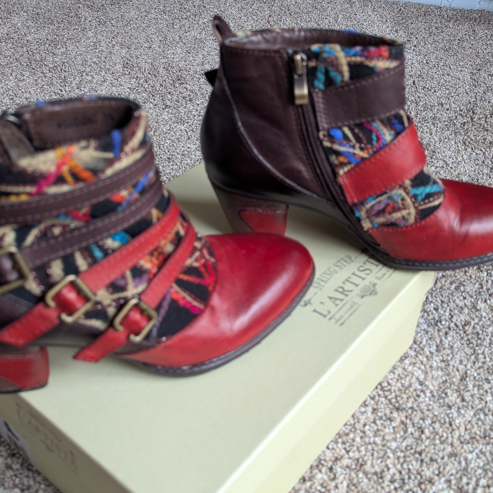 Spring Step Red Multicolor Ankle Boots - Picture 5 of 10